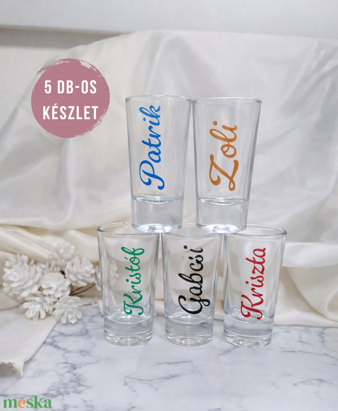 5 db-os Névre szóló felespohár készlet, pálinkás pohár köszönőajándék, ültető pohár - esküvő - emlék & ajándék - köszönőajándék - Meska.hu