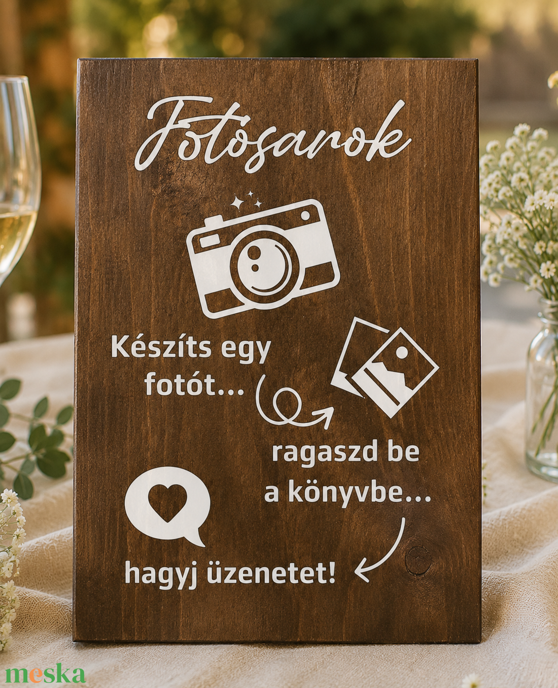 Esküvői fotósarok tábla, Lakodalmas tábla , Vendégkönyv tábla, Polaroid vendégkönyv, Esküvői fa tábla  - esküvő - dekoráció - tábla & jelzés - Meska.hu