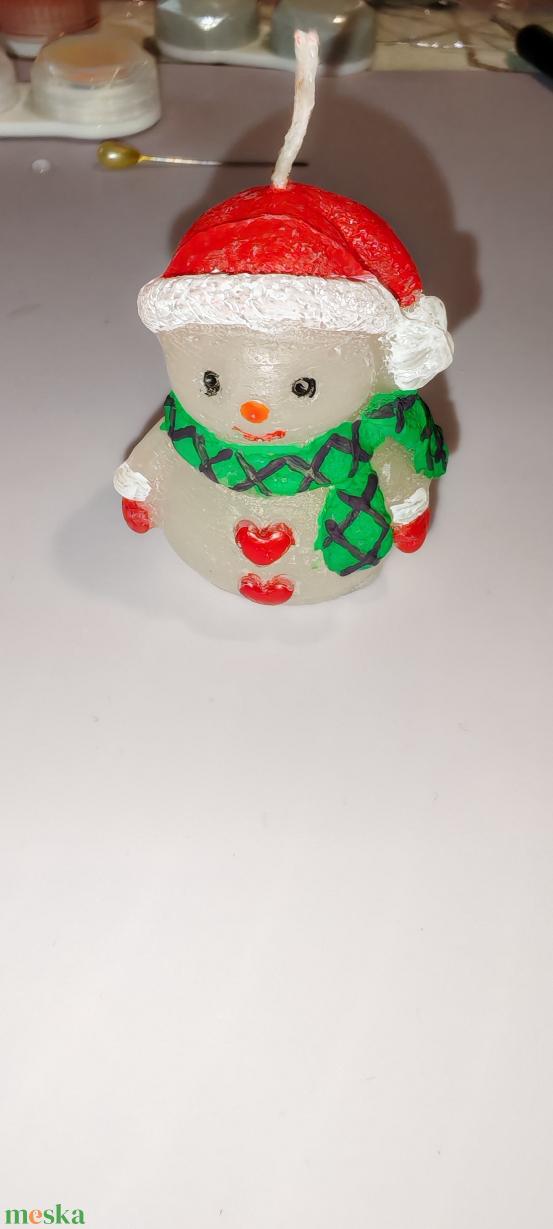 Hóember gyertya  - kellékek & szerszámok - dekorációs kellékek - dekorációs gyertya - Meska.hu