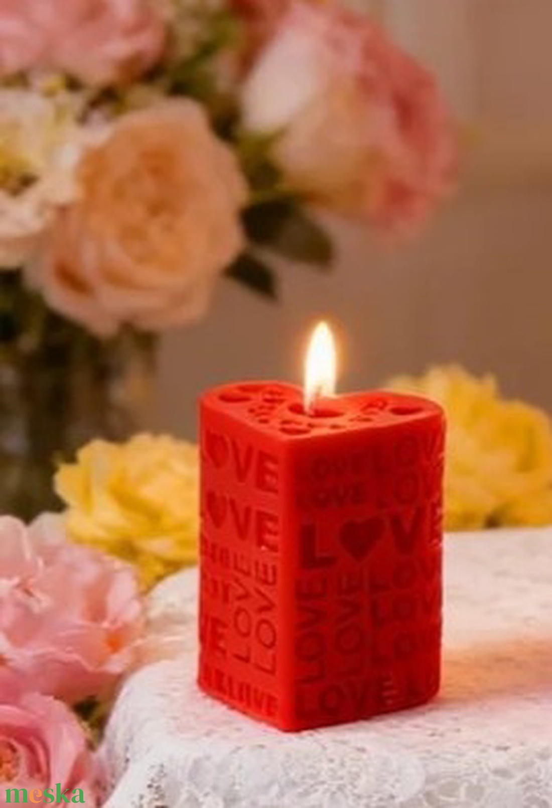 Szív tömb gyertya love feliratokkal  - otthon & életmód - gyertya, illat, aroma - gyertya - Meska.hu
