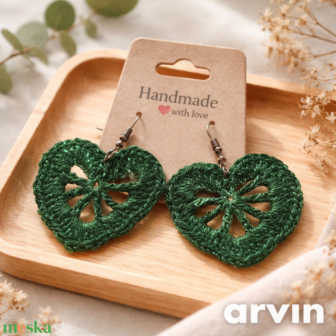 Levél horgolt fülbevaló - ékszer - fülbevaló - lógó fülbevaló - Meska.hu