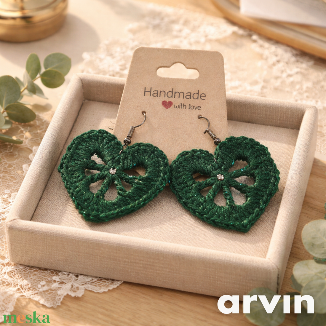 Levél horgolt fülbevaló - ékszer - fülbevaló - lógó fülbevaló - Meska.hu