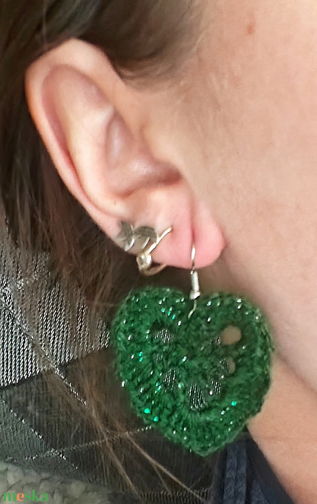 Levél horgolt fülbevaló - ékszer - fülbevaló - lógó fülbevaló - Meska.hu