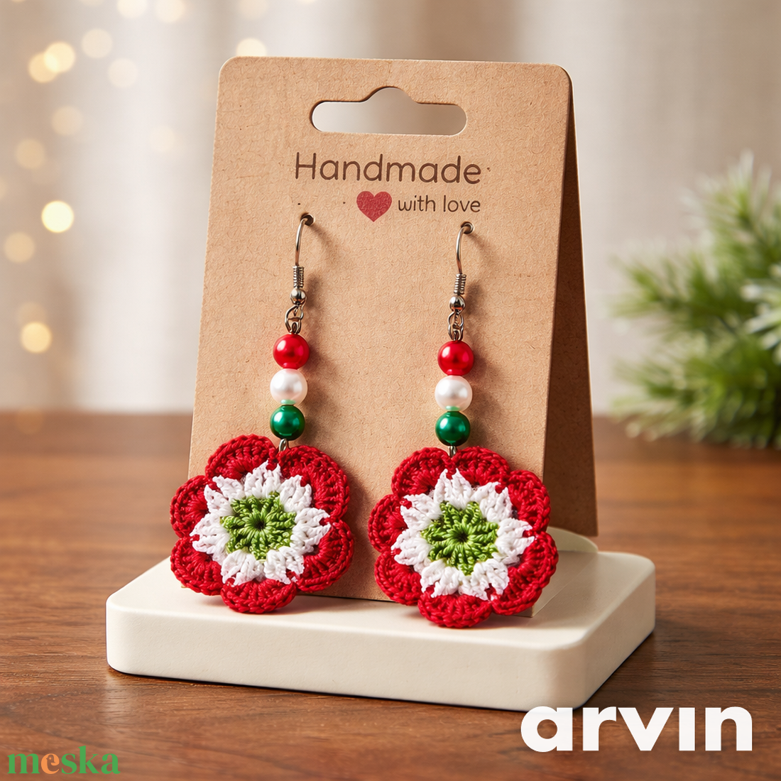 Horgolt kokárda fülbevaló - ékszer - fülbevaló - lógó fülbevaló - Meska.hu