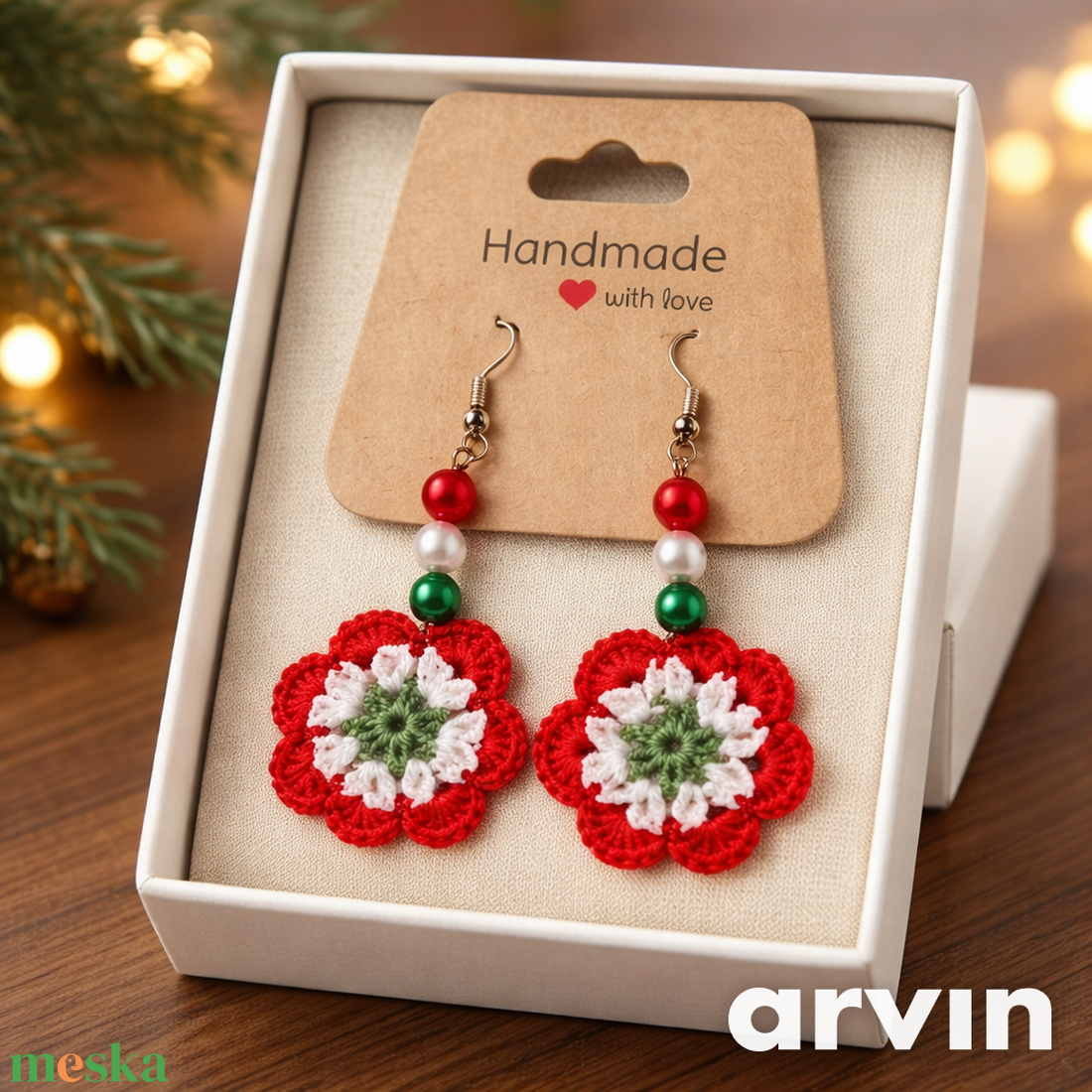 Horgolt kokárda fülbevaló - ékszer - fülbevaló - lógó fülbevaló - Meska.hu