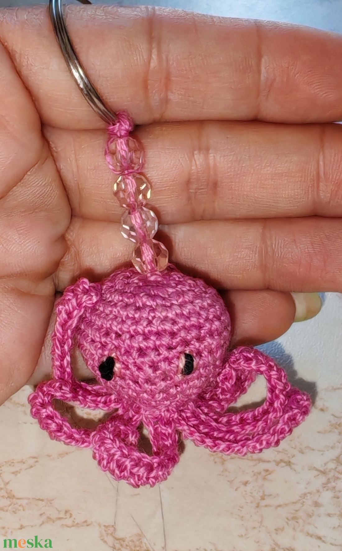 Rózsaszín Octopus horgolt polip kulcstartó  - táska & tok - kulcstartó & táskadísz - kulcstartó - Meska.hu