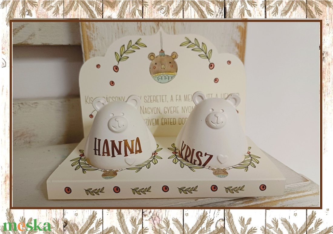 Névre szóló páros mackók dobozkában - karácsony - karácsonyi lakásdekoráció - karácsonyi manók, figurák - Meska.hu