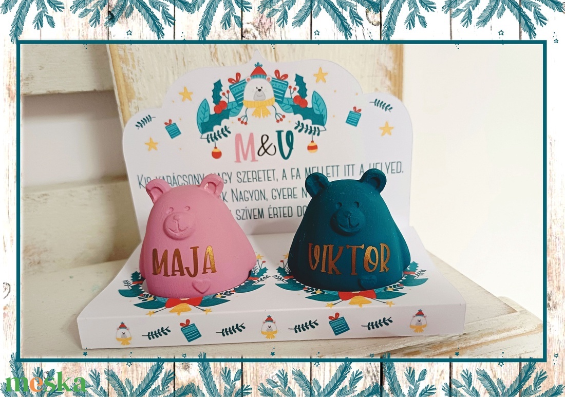 Névre szóló páros mackók dobozkában - karácsony - karácsonyi lakásdekoráció - karácsonyi manók, figurák - Meska.hu