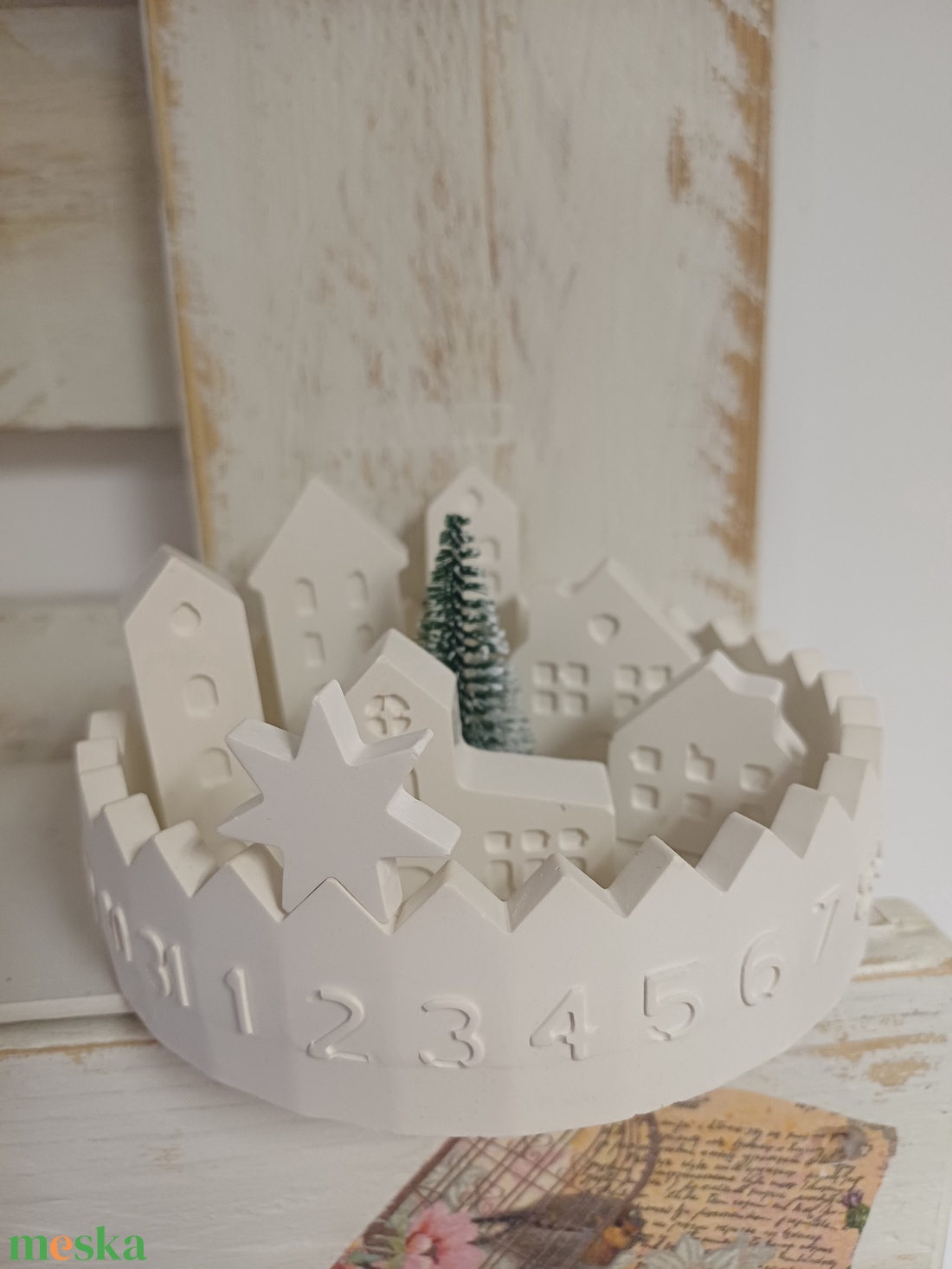 Naptártálka házikókkal - karácsony - karácsonyi lakásdekoráció - karácsonyi lakásdíszek - Meska.hu