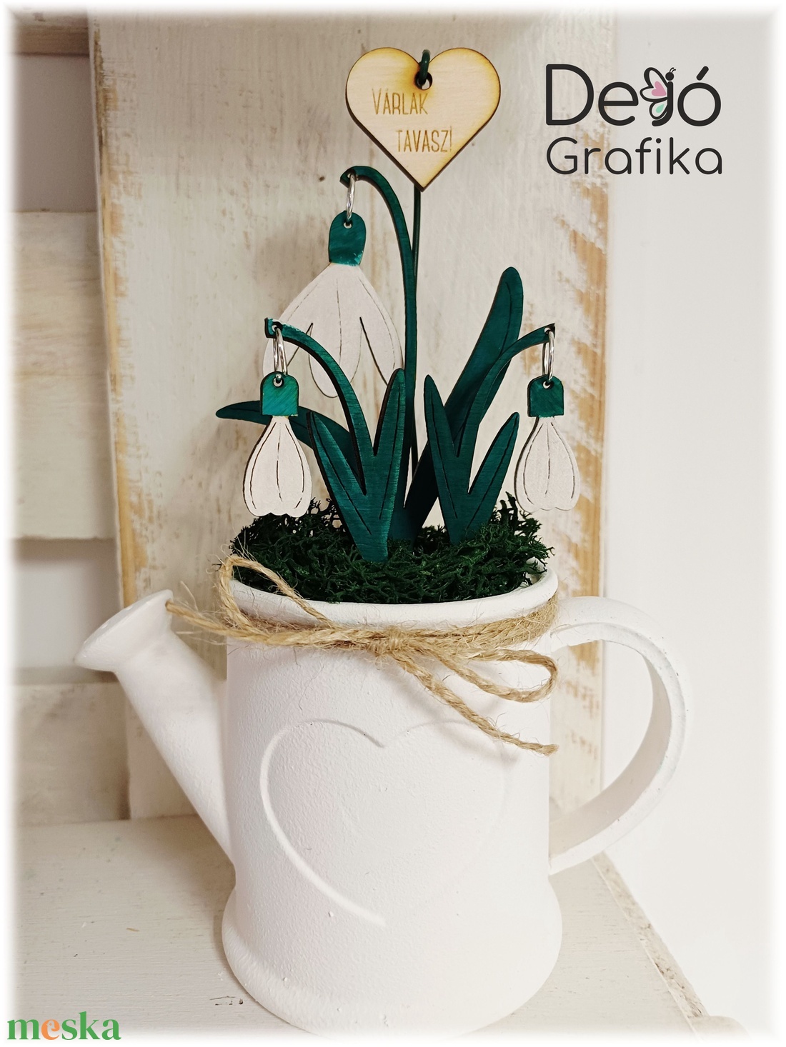 Öntözőkannás hóvirág dekor - otthon & életmód - virágdekoráció - virágdíszek - virágdísz kaspóban - Meska.hu