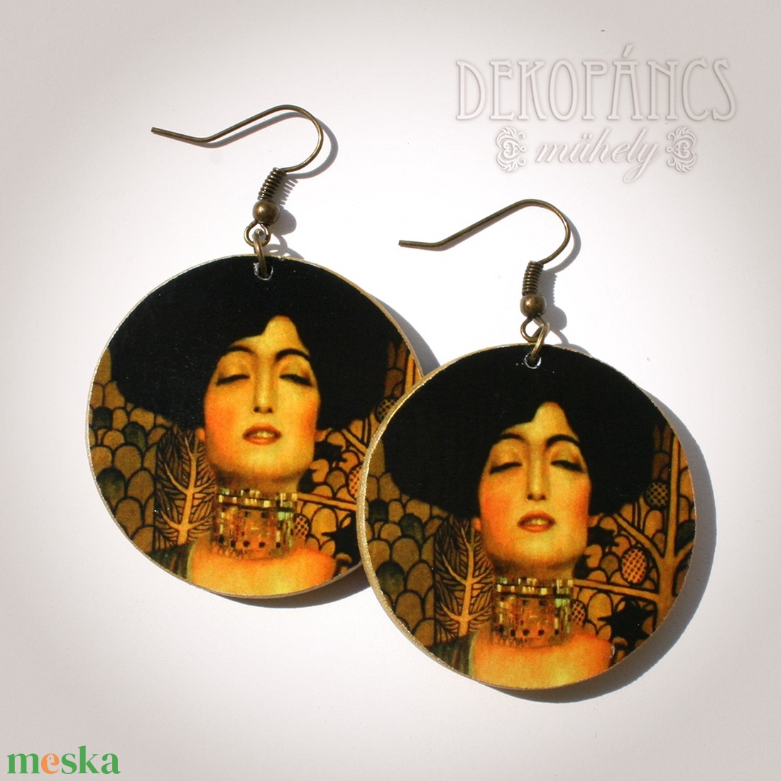 Klimt: Judith - fa fülbevaló - ékszer - fülbevaló - lógós kerek fülbevaló - Meska.hu Klimt: Judith - fa fülbevaló - ékszer - fülbevaló - lógós kerek fülbevaló - Meska.hu
