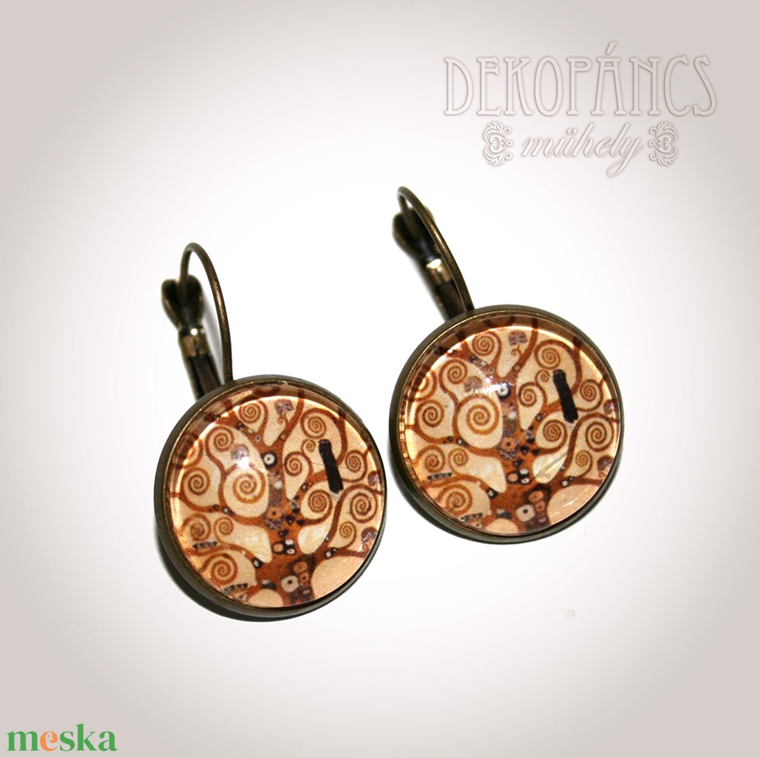 Klimt fája - üveglencsés fülbevaló - 18 mm - ékszer - fülbevaló - lógós kerek fülbevaló - Meska.hu Klimt fája - üveglencsés fülbevaló - 18 mm - ékszer - fülbevaló - lógós kerek fülbevaló - Meska.hu