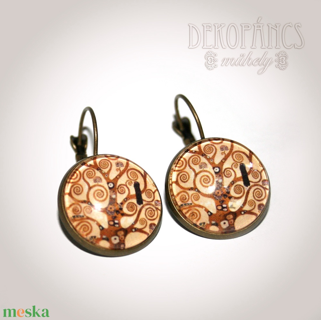 Klimt fája - üveglencsés fülbevaló - 18 mm - ékszer - fülbevaló - lógós kerek fülbevaló - Meska.hu Klimt fája - üveglencsés fülbevaló - 18 mm - ékszer - fülbevaló - lógós kerek fülbevaló - Meska.hu