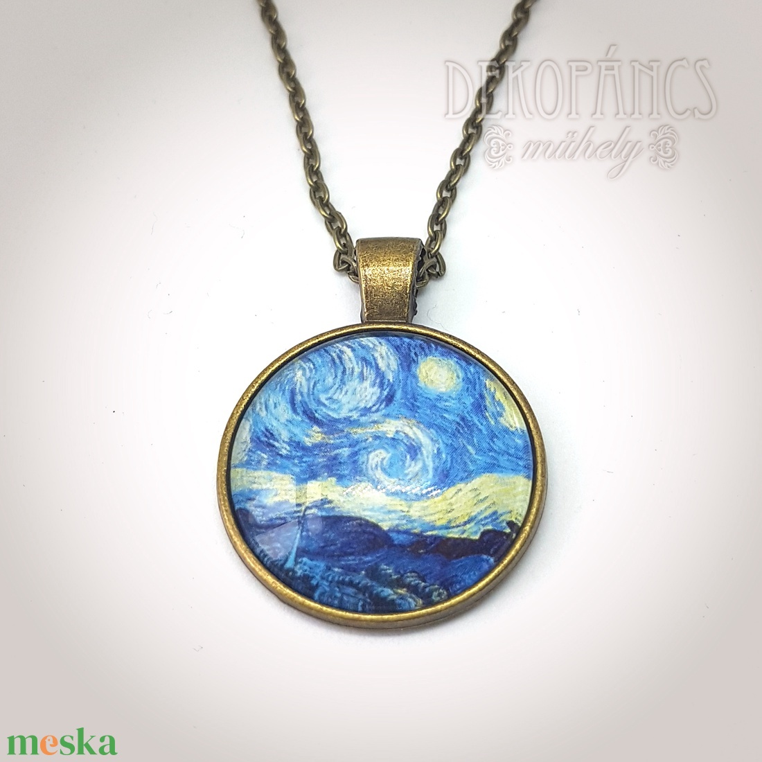 Van Gogh: Csillagos éj - üveglencsés nyaklánc bronz színű - ékszer - nyaklánc - medálos nyaklánc - Meska.hu Van Gogh: Csillagos éj - üveglencsés nyaklánc bronz színű - ékszer - nyaklánc - medálos nyaklánc - Meska.hu