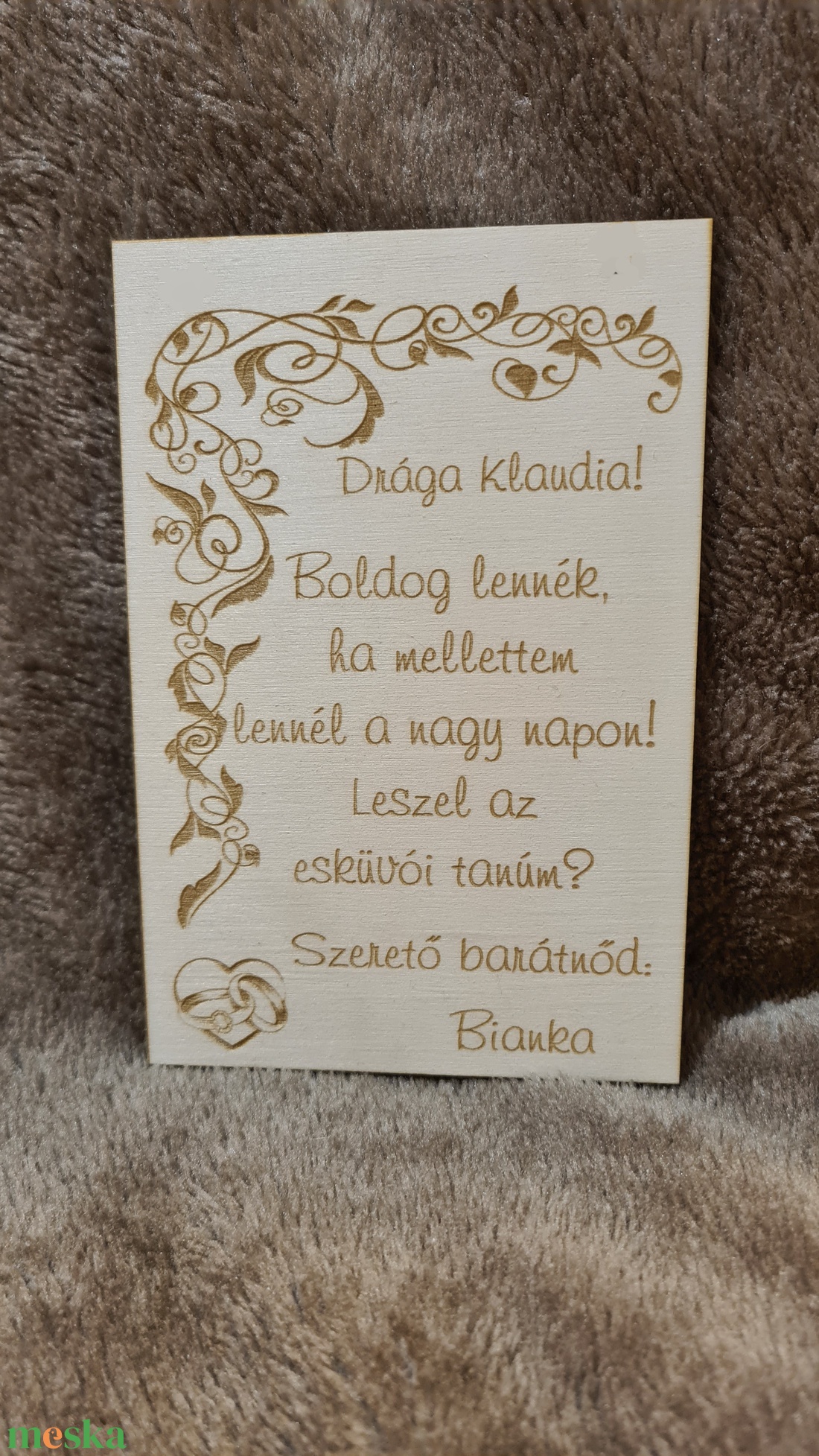 Gravírozott tanú felkerő - gyűrűs szivecskével - esküvő - meghívó & kártya - tanú felkérő - Meska.hu Gravírozott tanú felkerő - gyűrűs szivecskével - esküvő - meghívó & kártya - tanú felkérő - Meska.hu