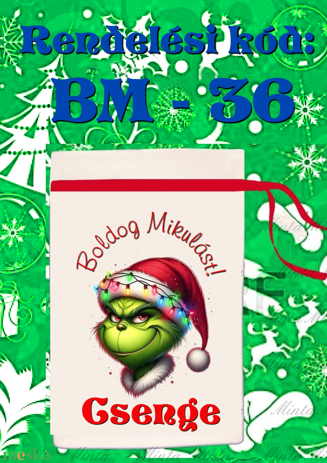Egyedi,névre szóló Mikulás Grinch mintával - karácsony - mikulás - mikulás zsák - Meska.hu