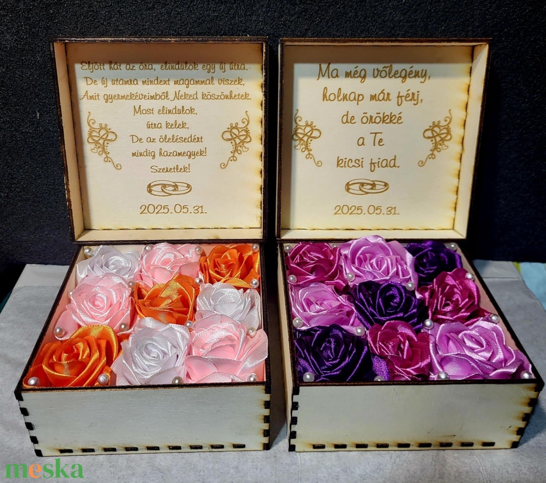 Szülőköszöntő szatén rózsabox  - esküvő - emlék & ajándék - szülőköszöntő ajándék - Meska.hu