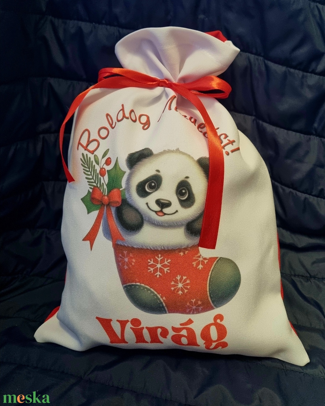 Egyedi,névre szóló Mikulás Grinch mintával - karácsony - mikulás - mikulás zsák - Meska.hu