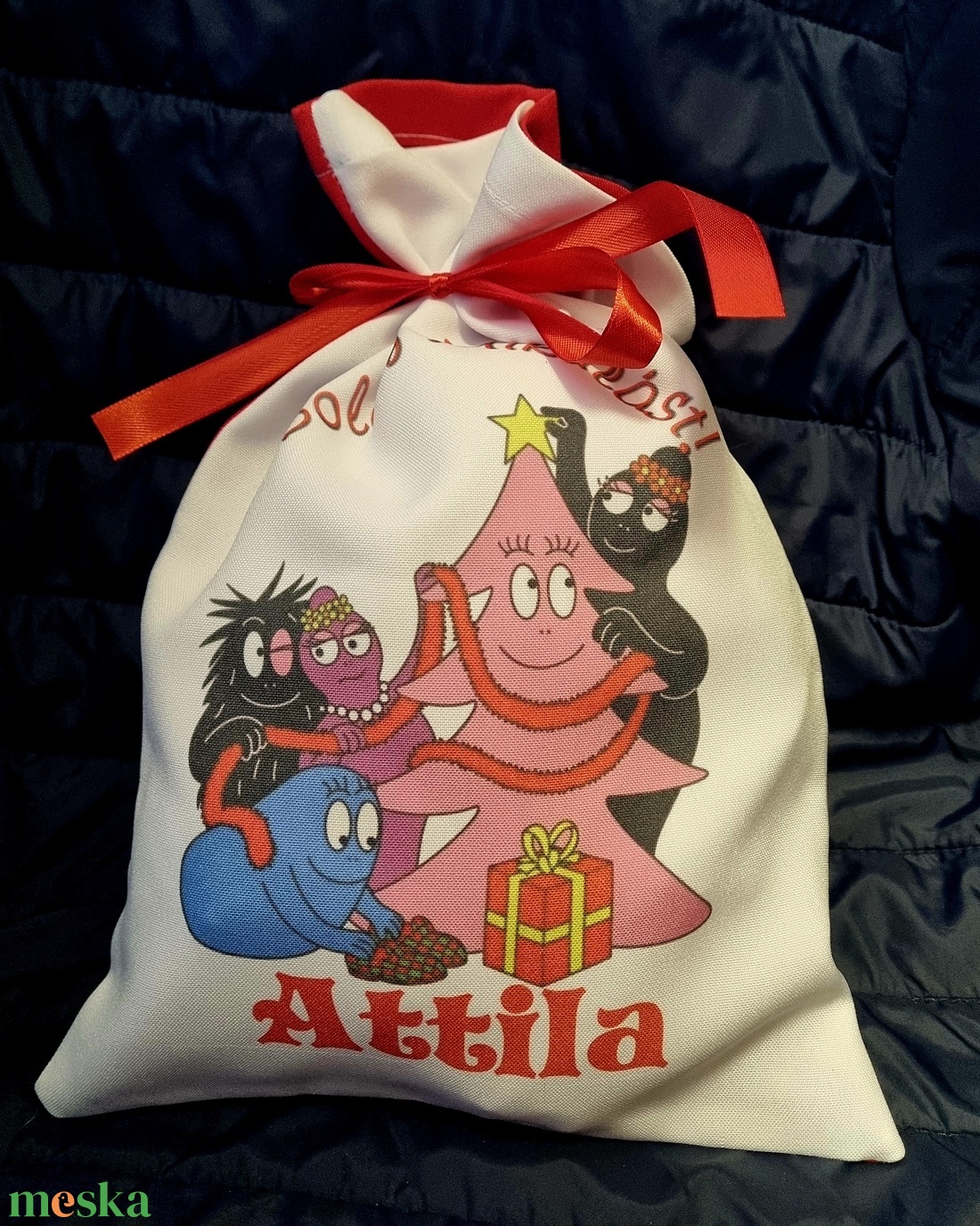 Egyedi,névre szóló Mikulás Grinch mintával - karácsony - mikulás - mikulás zsák - Meska.hu