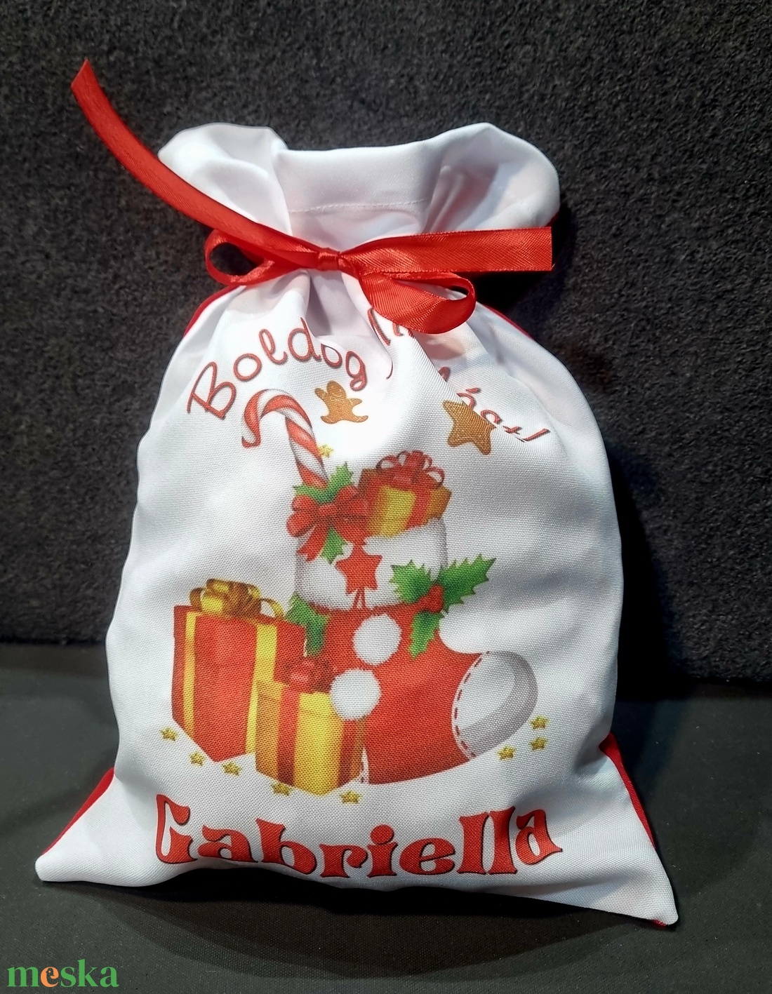 Egyedi,névre szóló Mikulás Grinch mintával - karácsony - mikulás - mikulás zsák - Meska.hu