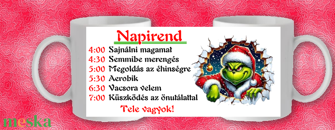 Grinches karácsonyi bögre - otthon & életmód - konyhafelszerelés, tálalás - tálalás - bögre & csésze - Meska.hu