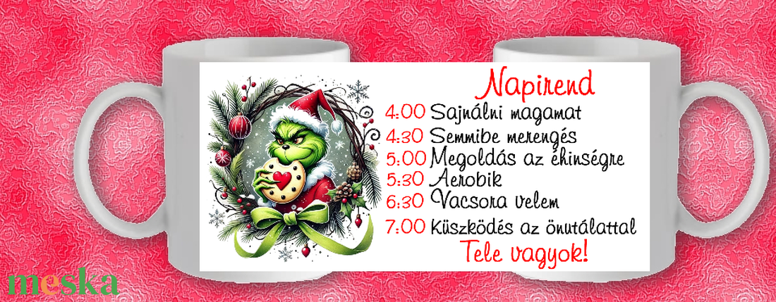 Grinches karácsonyi bögre - otthon & életmód - konyhafelszerelés, tálalás - tálalás - bögre & csésze - Meska.hu