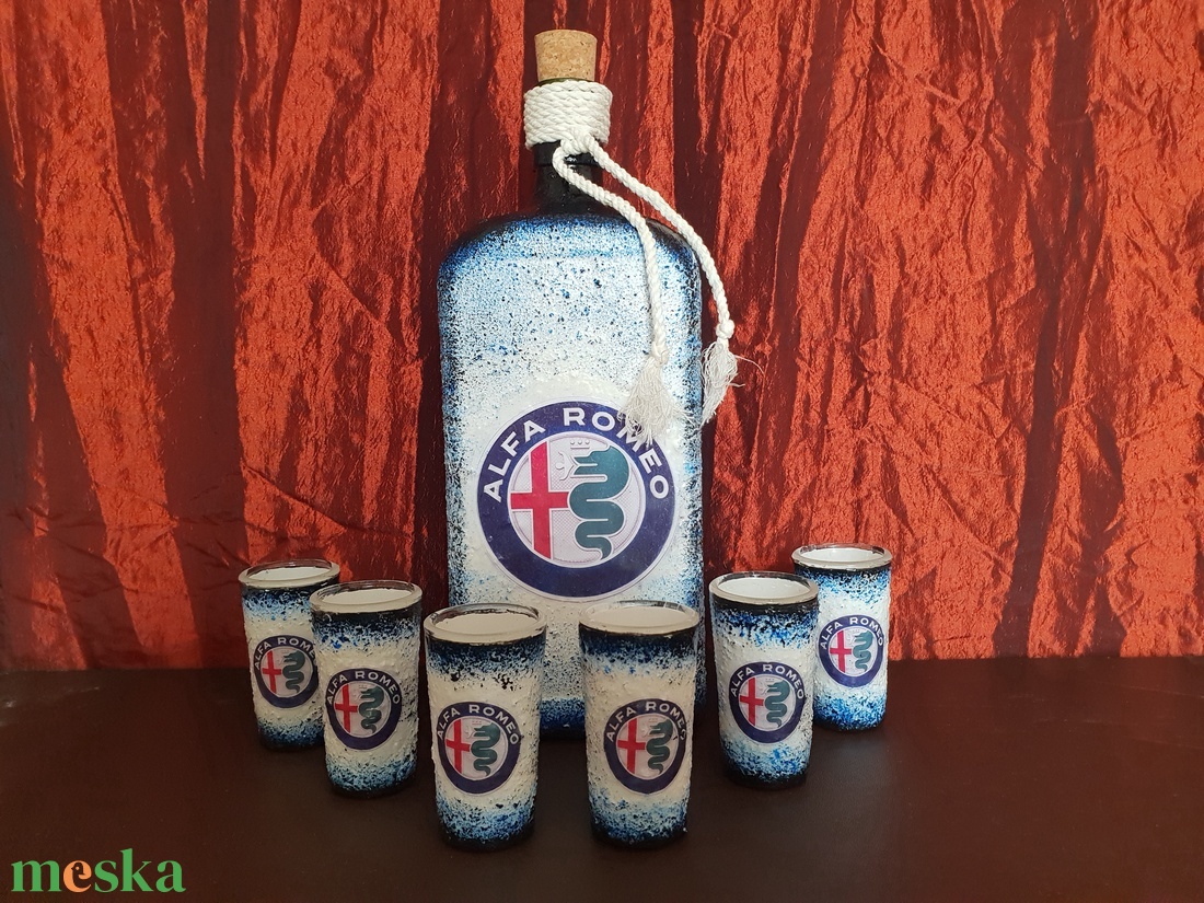 Alfa Romeo -  pálinkás üveg szett - otthon & életmód - konyhafelszerelés, tálalás - tálalás - pálinkás poharak, szettek - Meska.hu