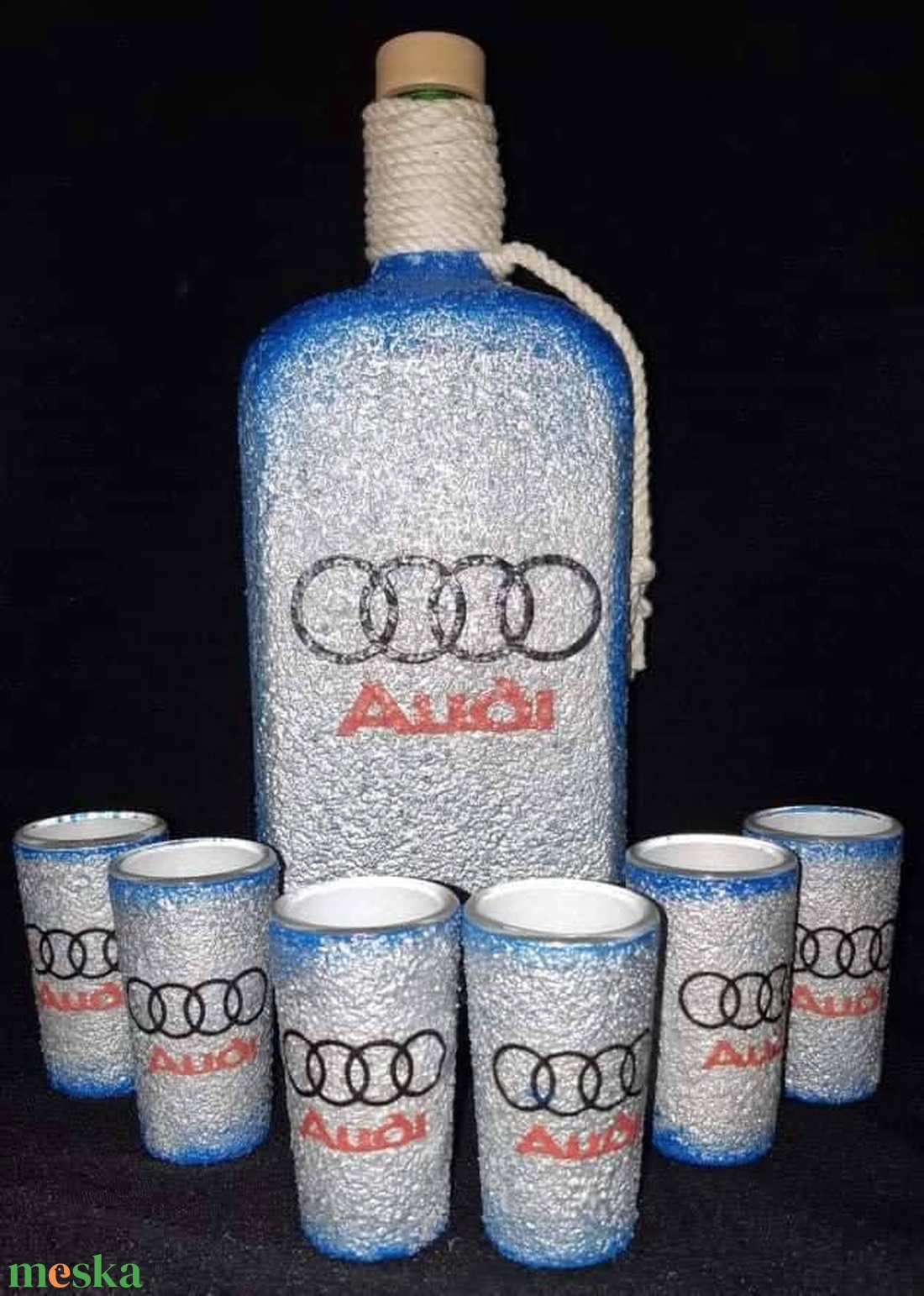 Audi -  pálinkás üveg szett - otthon & életmód - konyhafelszerelés, tálalás - tálalás - pálinkás poharak, szettek - Meska.hu