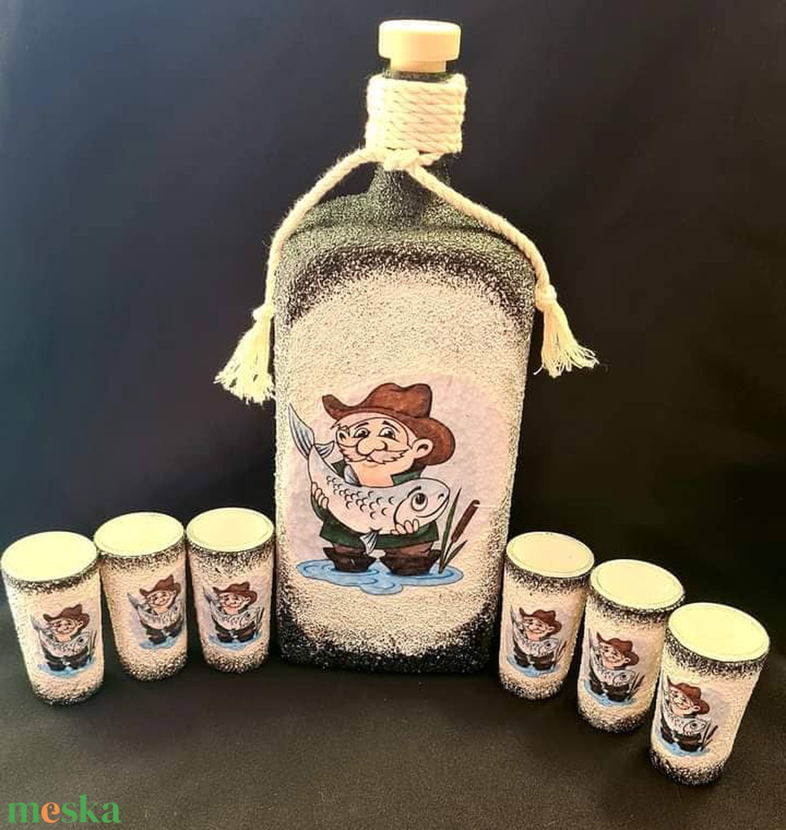 Egyedi üveg szett - horgász - otthon & életmód - konyhafelszerelés, tálalás - tálalás - pálinkás poharak, szettek - Meska.hu