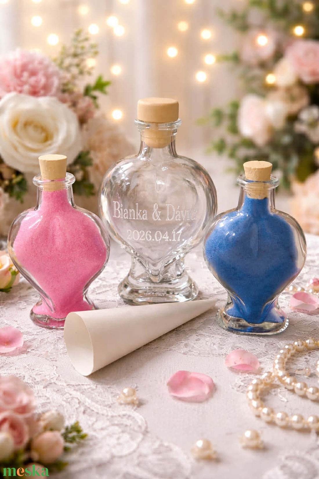 Gravírozott csupa szív homoköntő szett homokkal - esküvő - emlék & ajándék - nászajándék - ceremónia szett - Meska.hu