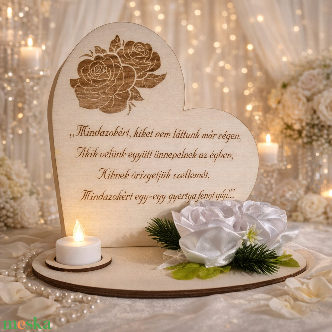 Emlékezzünk talpas szív - esküvő - dekoráció - gyertya & gyertyatartó - Meska.hu