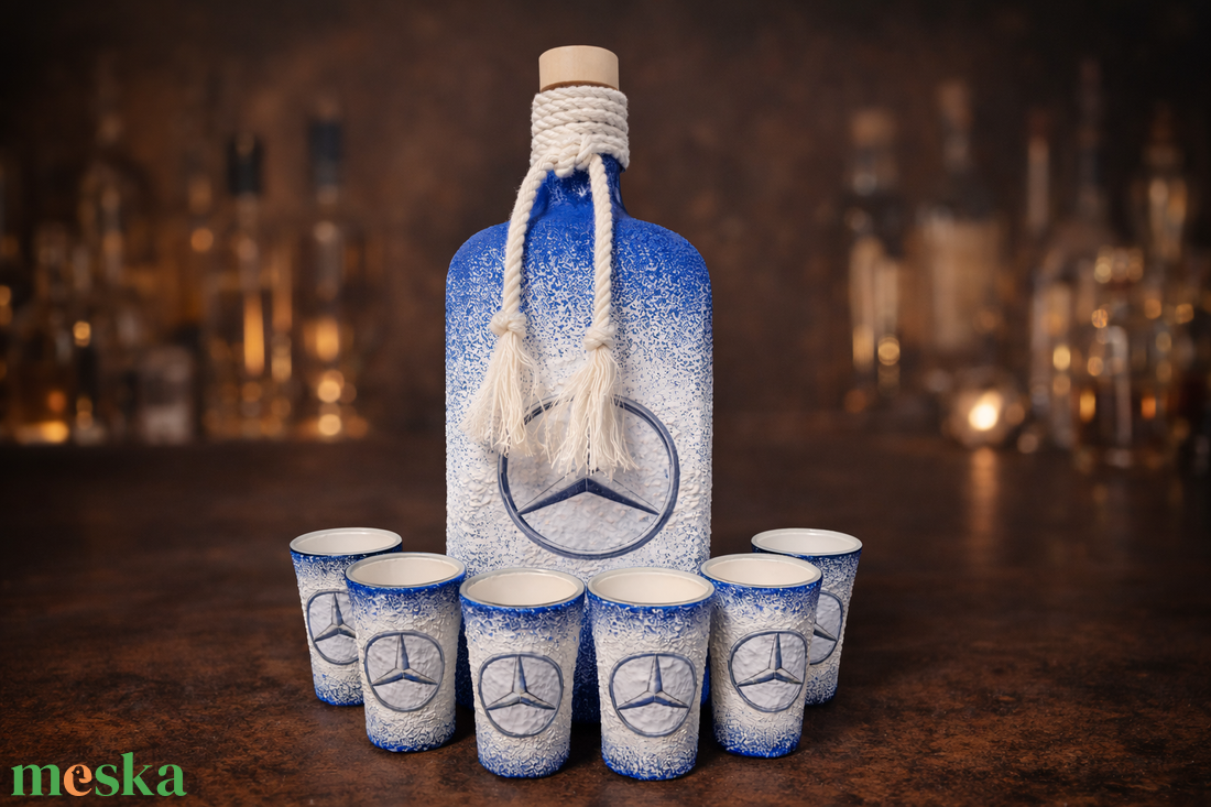 Mercedes -  pálinkás üveg szett - otthon & életmód - konyhafelszerelés, tálalás - tálalás - pálinkás poharak, szettek - Meska.hu