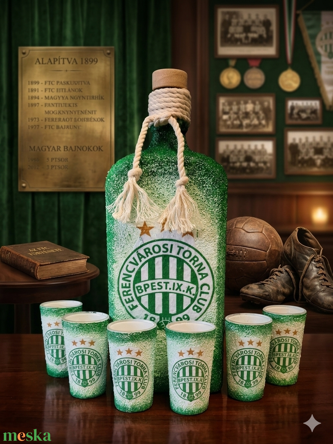 Fradi  -  pálinkás üveg szett - otthon & életmód - konyhafelszerelés, tálalás - tálalás - pálinkás poharak, szettek - Meska.hu