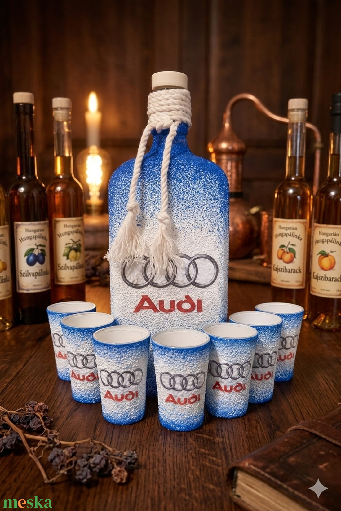 Audi -  pálinkás üveg szett - otthon & életmód - konyhafelszerelés, tálalás - tálalás - pálinkás poharak, szettek - Meska.hu