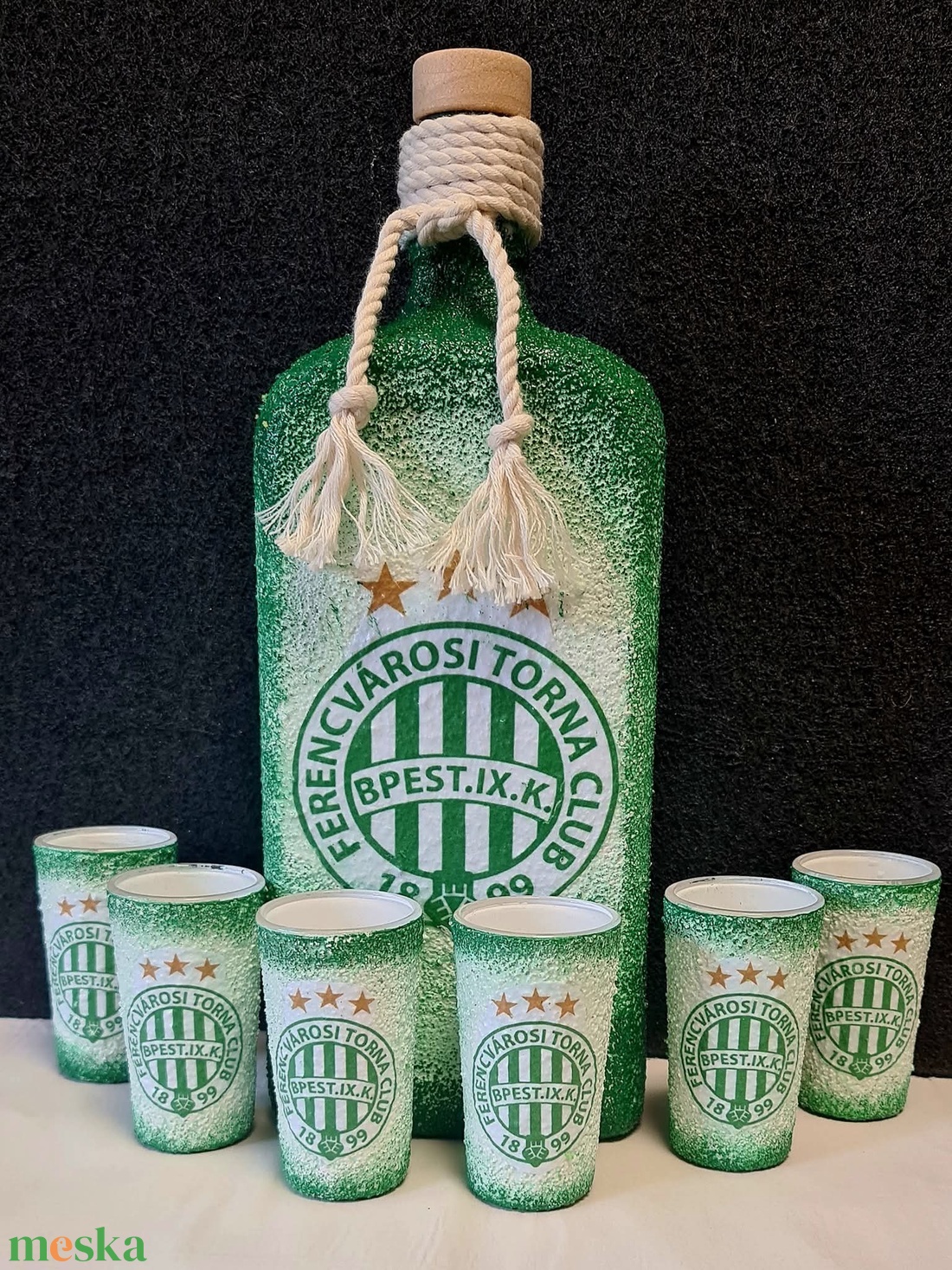 Fradi  -  pálinkás üveg szett - otthon & életmód - konyhafelszerelés, tálalás - tálalás - pálinkás poharak, szettek - Meska.hu