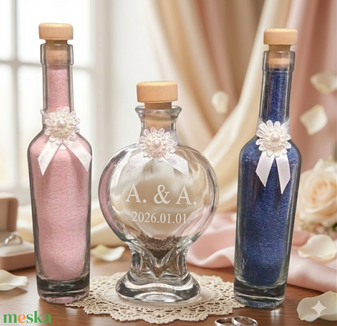 Díszes homoköntő szett -homokkal - esküvő - emlék & ajándék - nászajándék - ceremónia szett - Meska.hu