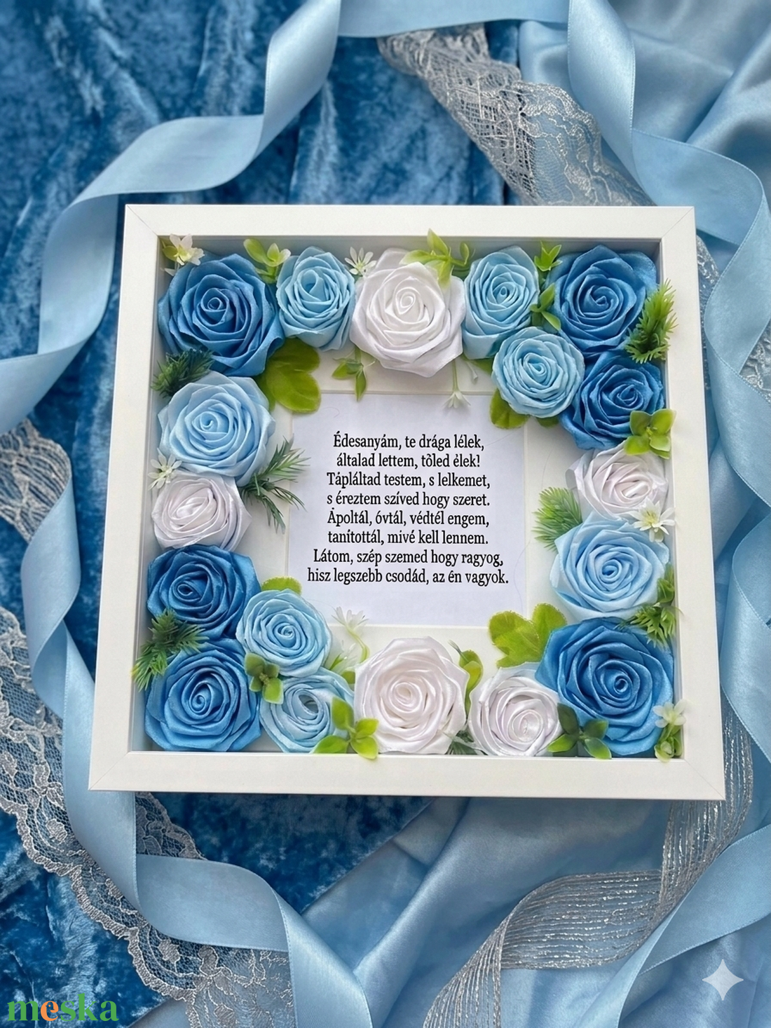 Szatén rózsával díszített kép - otthon & életmód - dekoráció - kép & falikép - fából készült kép - Meska.hu