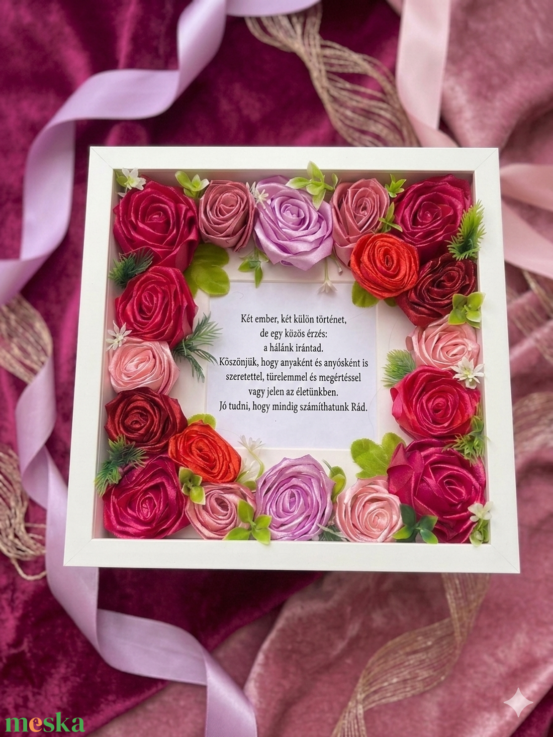 Szatén rózsával díszített kép - otthon & életmód - dekoráció - kép & falikép - fából készült kép - Meska.hu