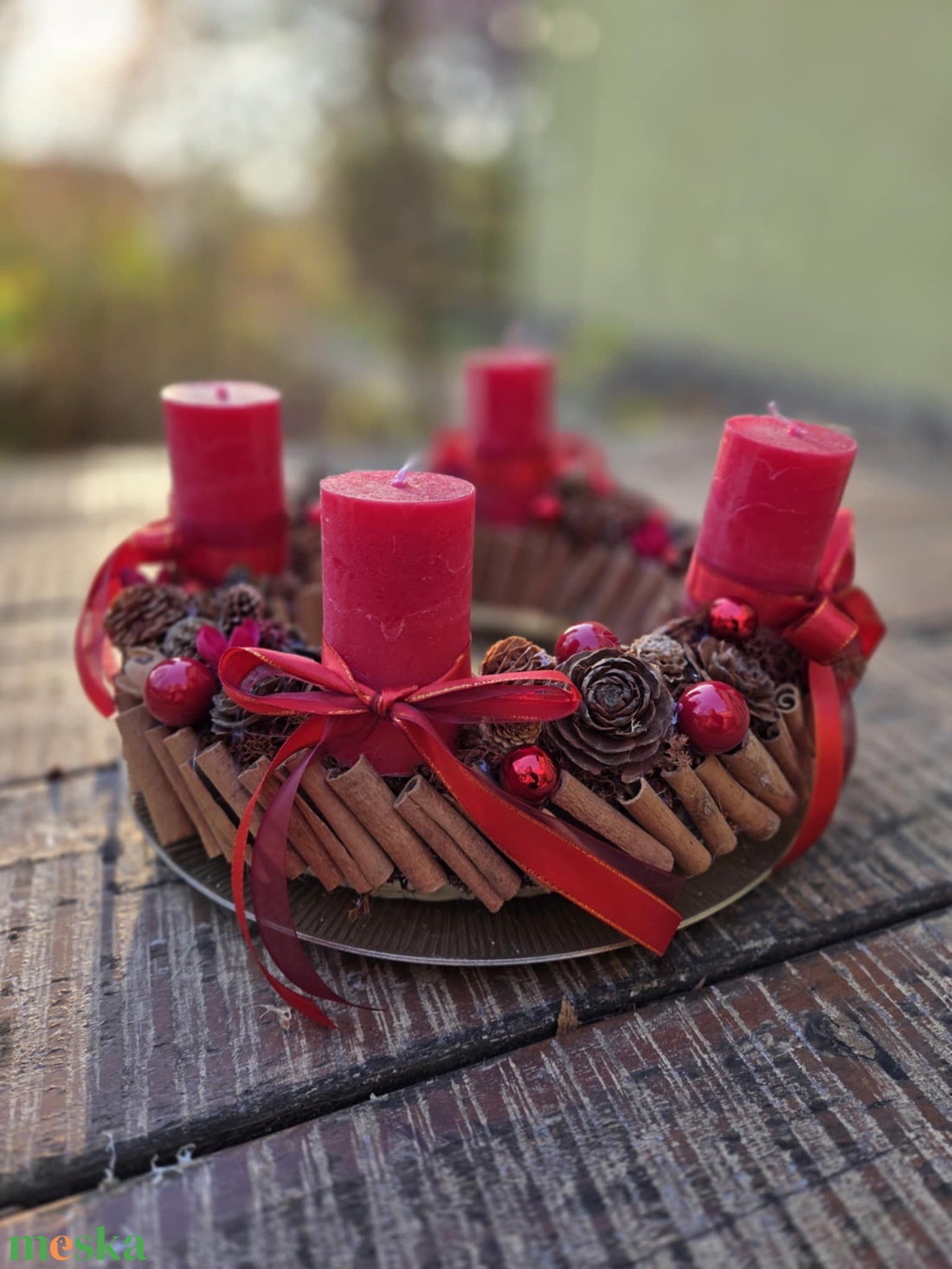 A Hagyományok Melege: Piros-Natúr Adventi Koszorú - karácsony - adventi díszek - adventi gyertyadíszek és koszorúdíszek - Meska.hu