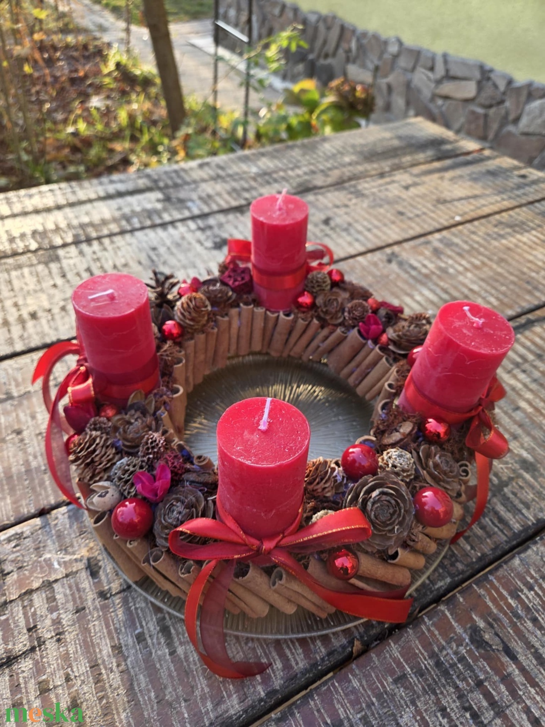 A Hagyományok Melege: Piros-Natúr Adventi Koszorú - karácsony - adventi díszek - adventi gyertyadíszek és koszorúdíszek - Meska.hu