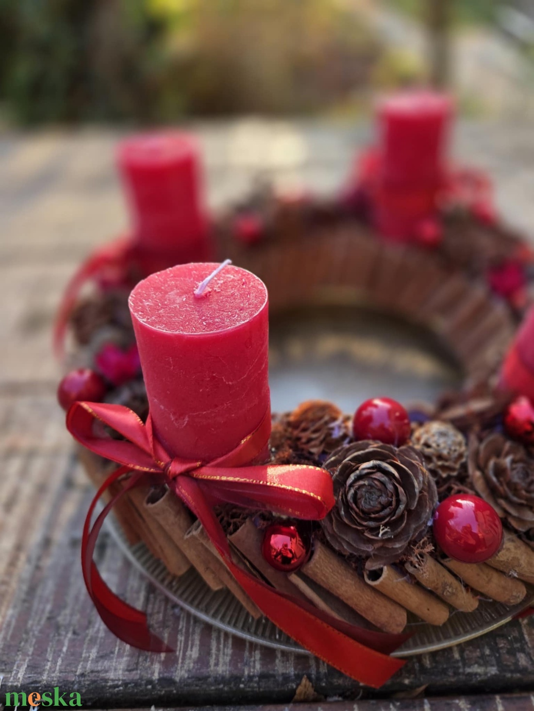 A Hagyományok Melege: Piros-Natúr Adventi Koszorú - karácsony - adventi díszek - adventi gyertyadíszek és koszorúdíszek - Meska.hu
