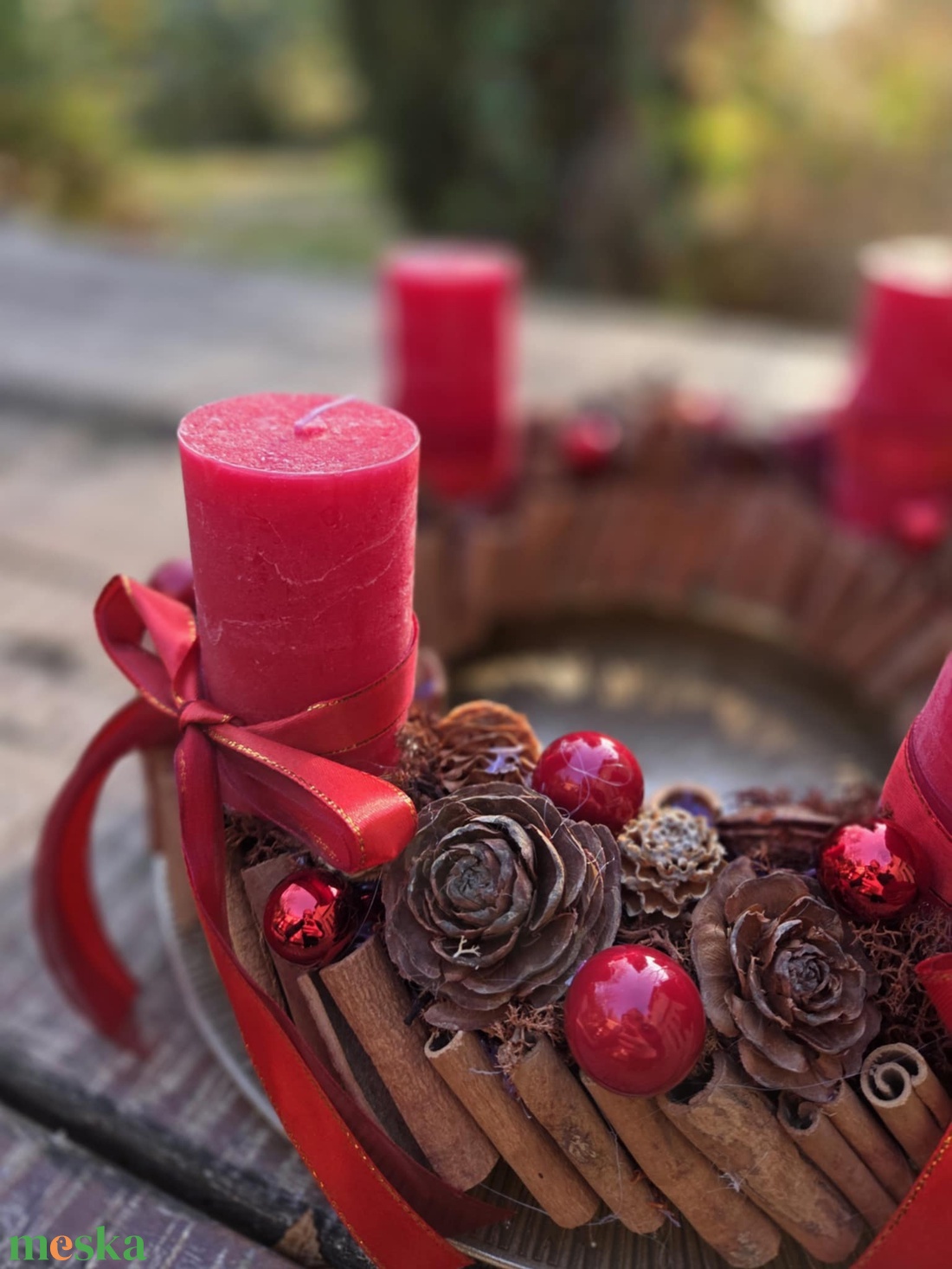 A Hagyományok Melege: Piros-Natúr Adventi Koszorú - karácsony - adventi díszek - adventi gyertyadíszek és koszorúdíszek - Meska.hu