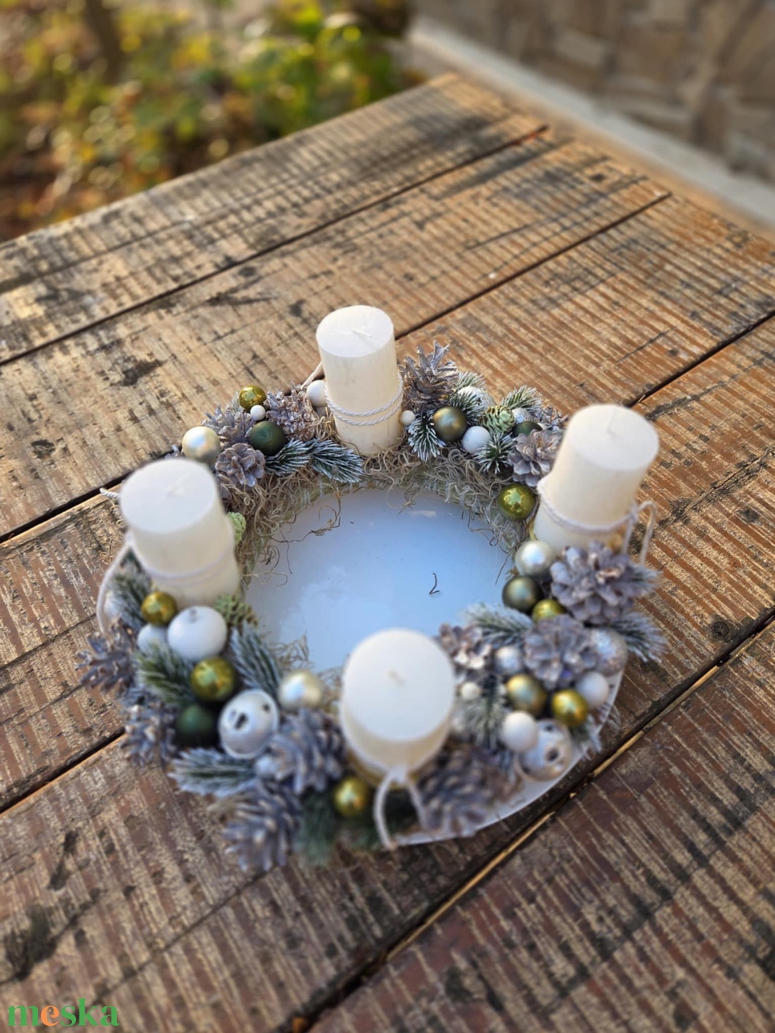 Téli Álom: Kézműves Fehér-Ezüst Natúr Adventi Koszorú - karácsony - adventi díszek - adventi gyertyadíszek és koszorúdíszek - Meska.hu