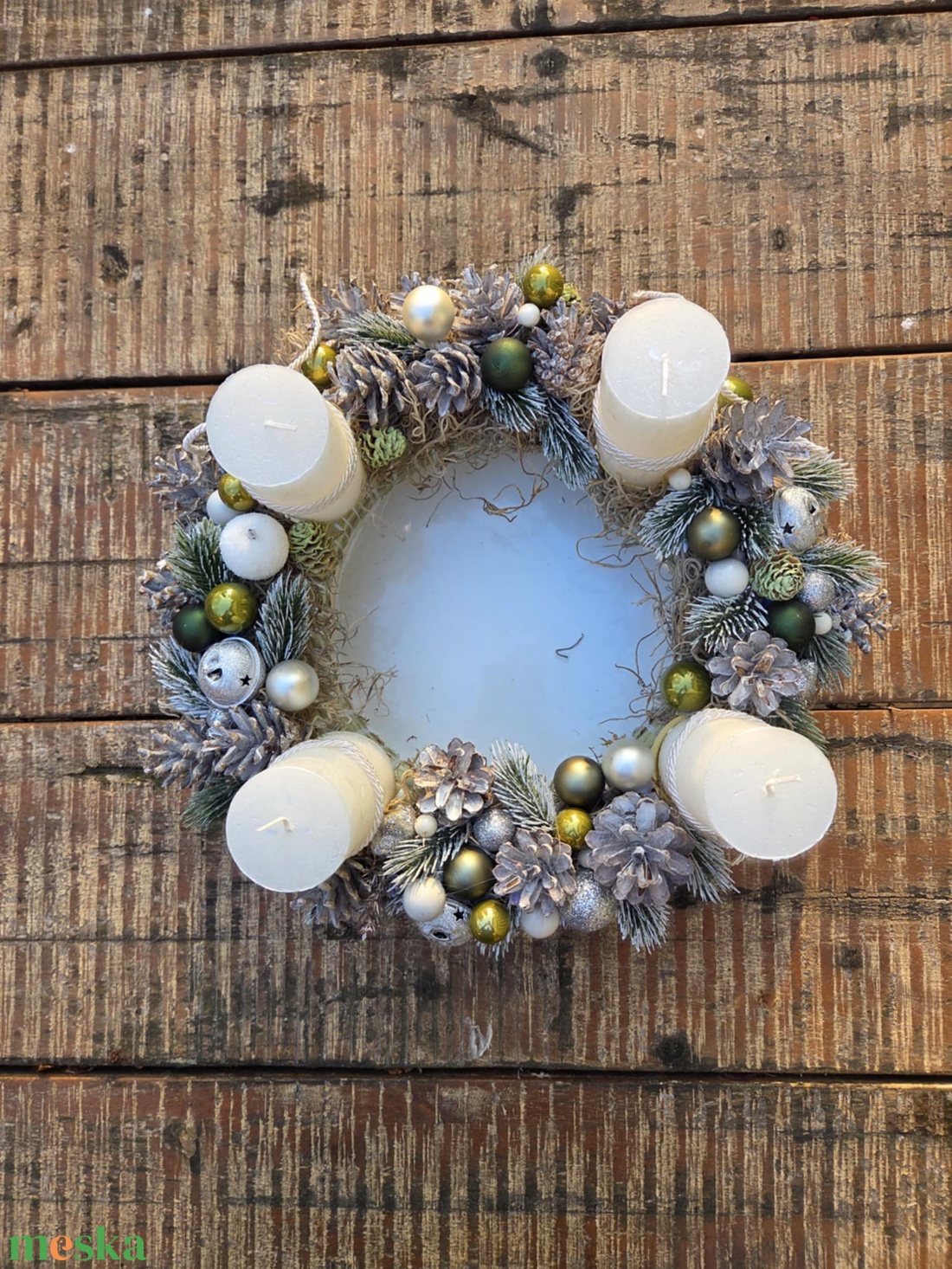 Téli Álom: Kézműves Fehér-Ezüst Natúr Adventi Koszorú - karácsony - adventi díszek - adventi gyertyadíszek és koszorúdíszek - Meska.hu
