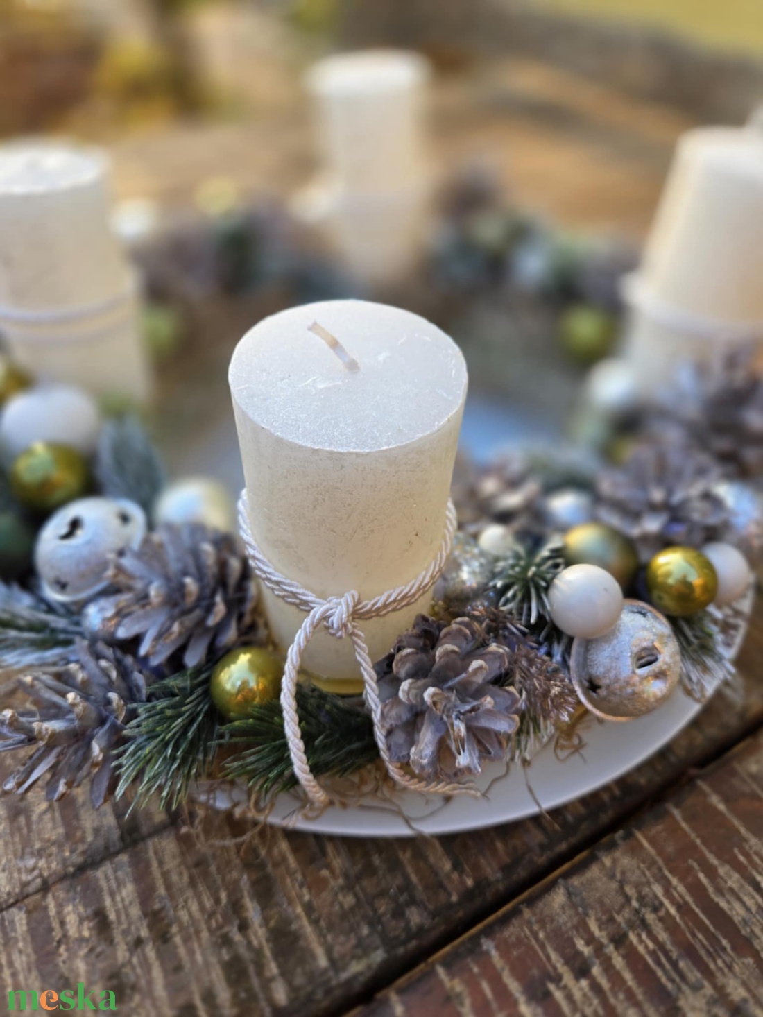 Téli Álom: Kézműves Fehér-Ezüst Natúr Adventi Koszorú - karácsony - adventi díszek - adventi gyertyadíszek és koszorúdíszek - Meska.hu