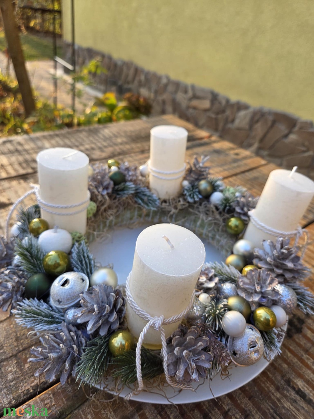 Téli Álom: Kézműves Fehér-Ezüst Natúr Adventi Koszorú - karácsony - adventi díszek - adventi gyertyadíszek és koszorúdíszek - Meska.hu