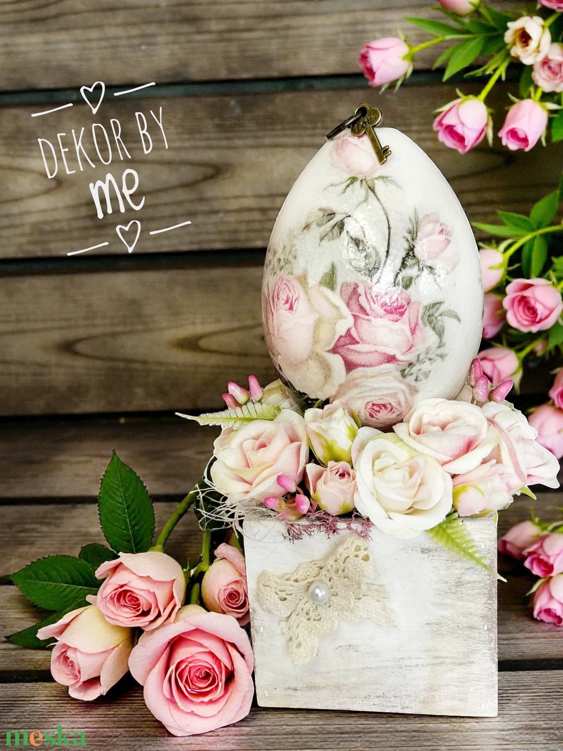 Húsvéti asztaldísz vintage stílusban � kézzel készült tavaszi dekoráció asztalra - ünnepi díszek, dekorációk - húsvéti díszek és dekorációk - húsvéti virágos díszek - Meska.hu