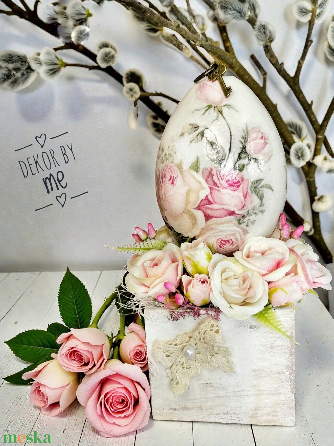 Húsvéti asztaldísz vintage stílusban � kézzel készült tavaszi dekoráció asztalra - ünnepi díszek, dekorációk - húsvéti díszek és dekorációk - húsvéti virágos díszek - Meska.hu