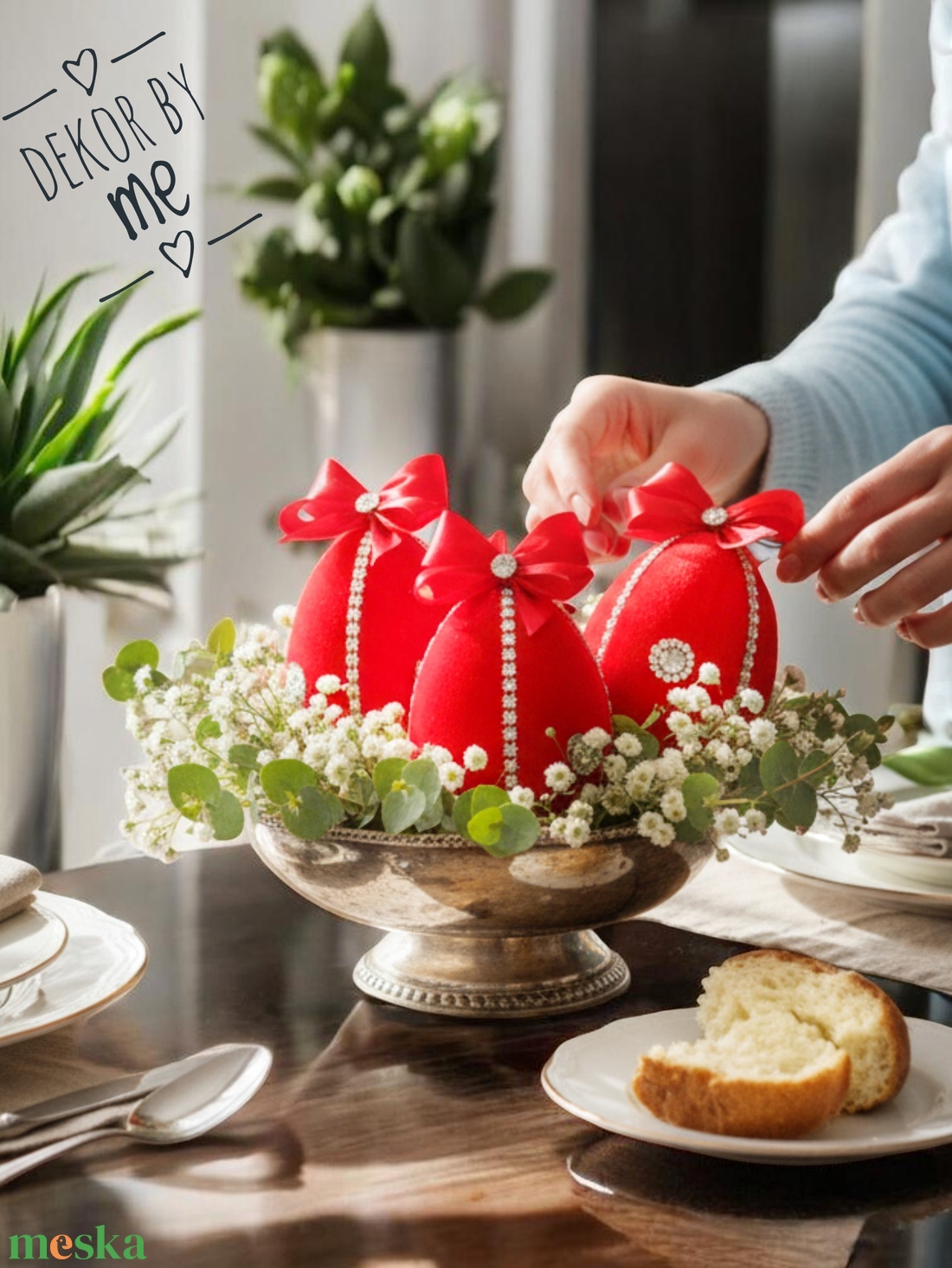 Piros bársony húsvéti tojás dekoráció � 10 cm, felakasztható, romantikus stílus - ünnepi díszek, dekorációk - húsvéti díszek és dekorációk - húsvéti asztaldíszek - Meska.hu