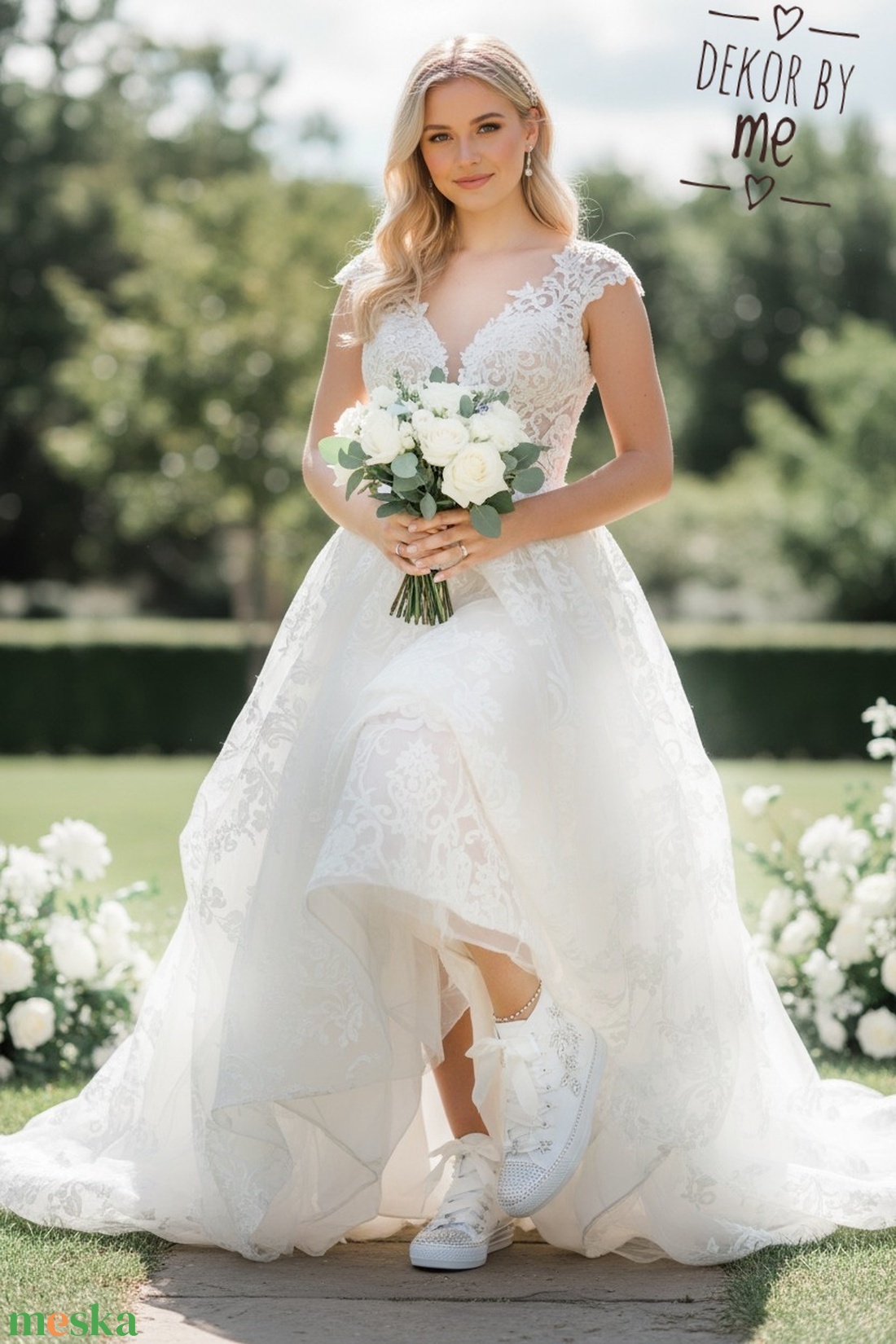 Menyasszonyi tornacipő csipkével és strasszkövekkel � kényelmes, egyedi esküvői cipő - esküvő - cipő és cipőklipsz - Meska.hu